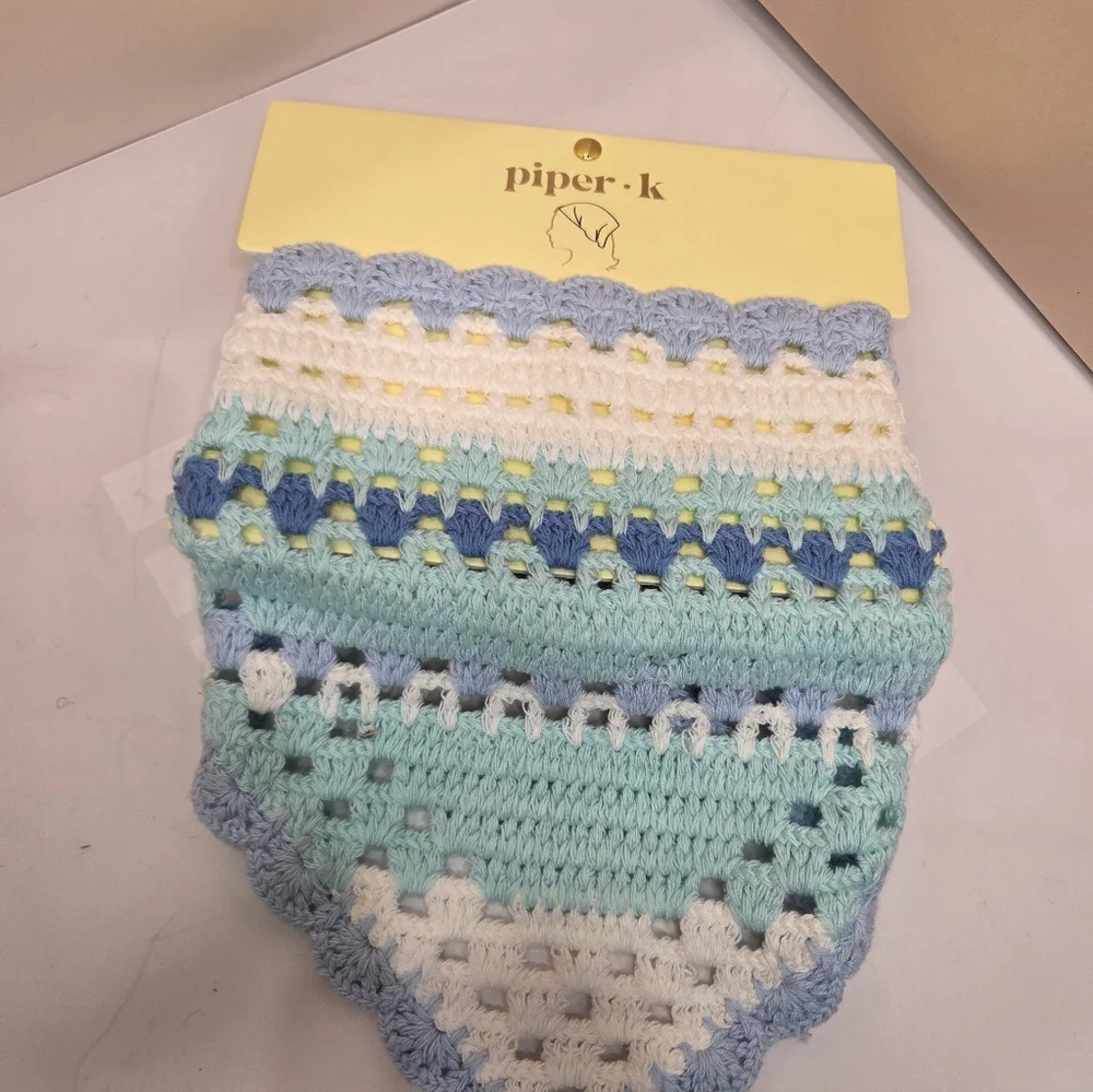 💙▪️Piper K ▪️blue Striped Crochet Hair Scarf